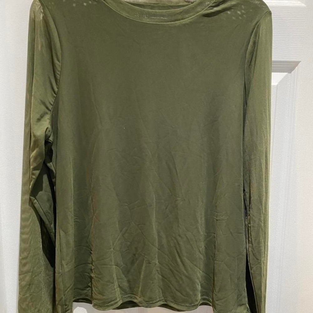 INC International Concepts Costa Green Mesh Fixture Long Sleeve Top Size L